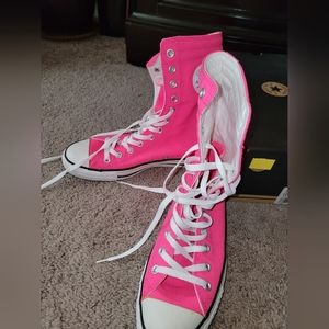 Hot pink high top Converse